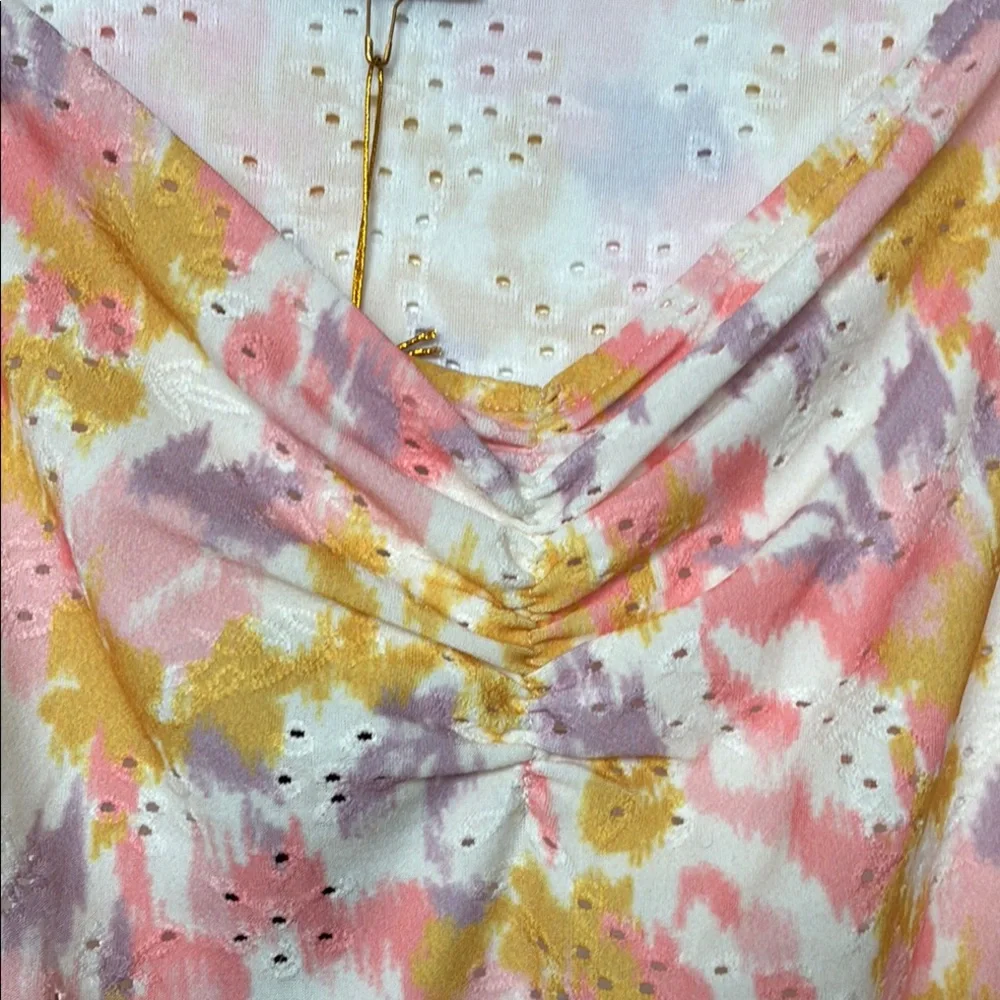 W5 by Anthropologie Women's Pink and Yellow Puff Sleeve Blouse Top